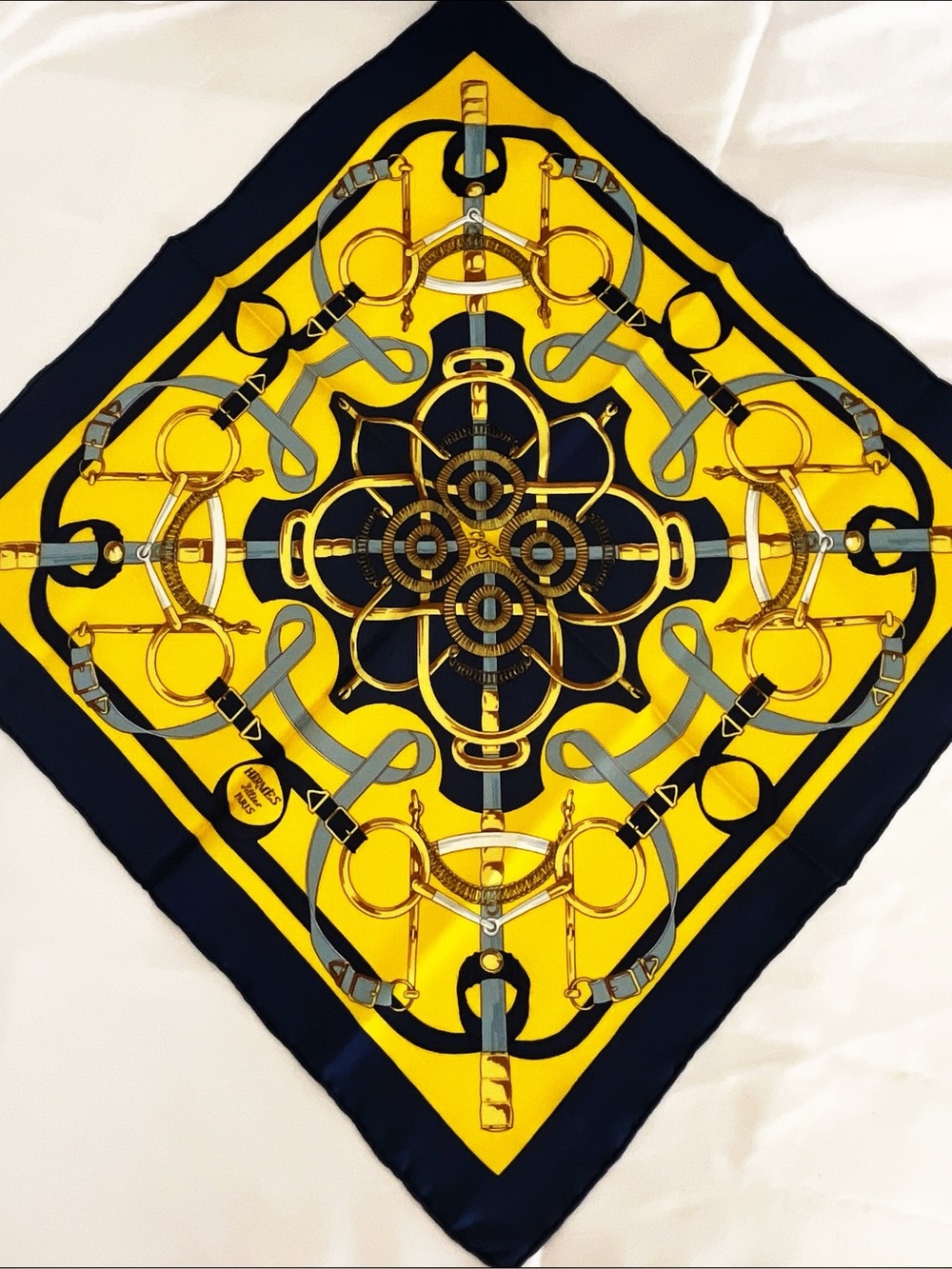 HERMES Eperon d'Or Silk Scarf Gavroche or Pocket Square 45 Petite
